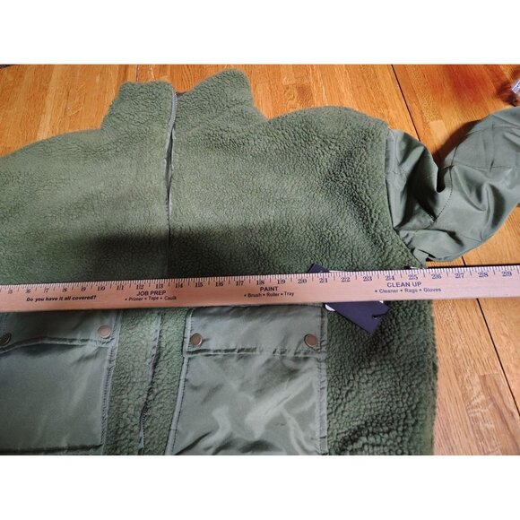 Reversible Sherpa quilted trucker bomber jacket oversized women's olive green - Picture 6 of 10